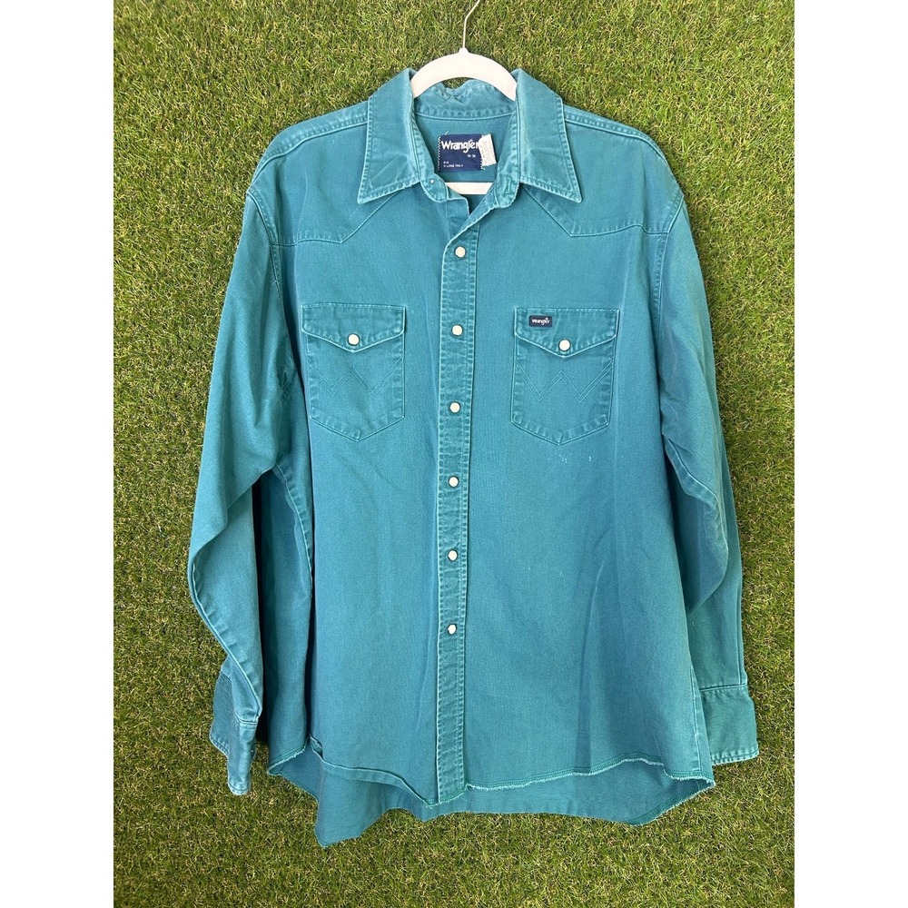 VTG Wrangler Big & Tall Western Snap Button Down Shirt Extra Long Tail Sz 18-36